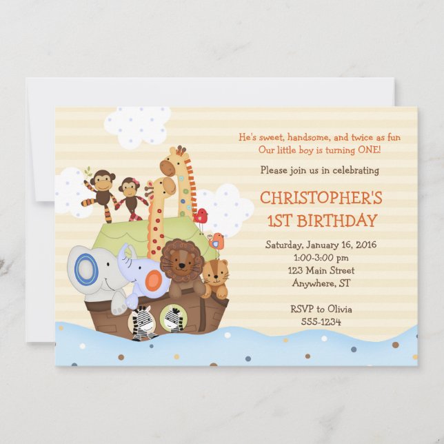 Noah's Ark Birthday Invitation (w/ optional photo) (Front)