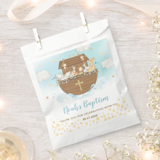 Noah's Ark Blue Baptism Christening 1st Birthday Favour Bag (Clipped)