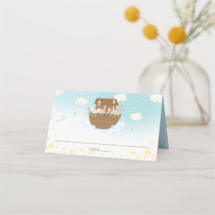 Noah's Ark Blue Cute Animals Birthday Baby Shower Place Card