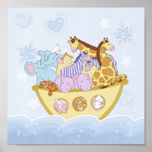 Noah's Ark Blue Nursery Poster Print