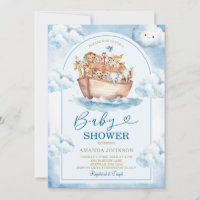 Noah's Ark Blue Watercolor Baby Shower