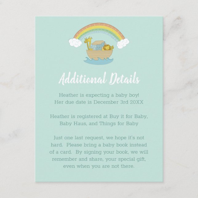 Noah's Ark Boho Baby Shower Enclosure Card (Front)