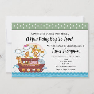 Noah's Ark Boy Baby Shower Invitation 5x7 Card