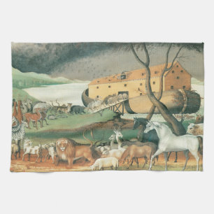 Noah's Ark by Edward Hicks, Vintage Folk Art Tea Towel
