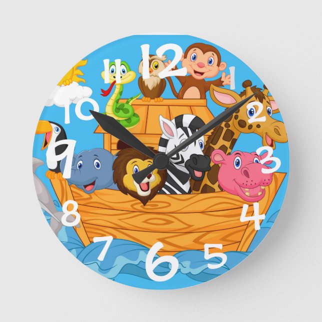 Noah's Ark Cartoon Kids Wall Clock (Front)