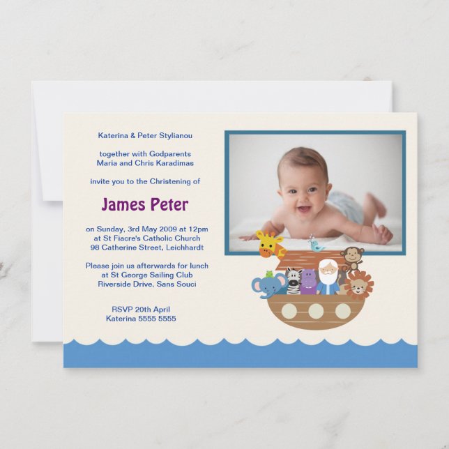 Noah's Ark Christening Invitations (Front)