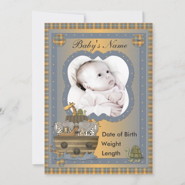 Noah's Ark Christian Baby Announcements (Front)