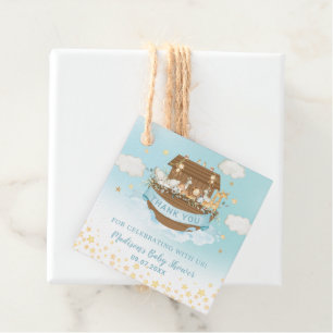 Noah's Ark Cute Animals Blue Birthday Baby Shower Favour Tags