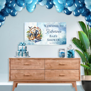 Noah's Ark Cute Animals Blue Boy Baby Shower Banner