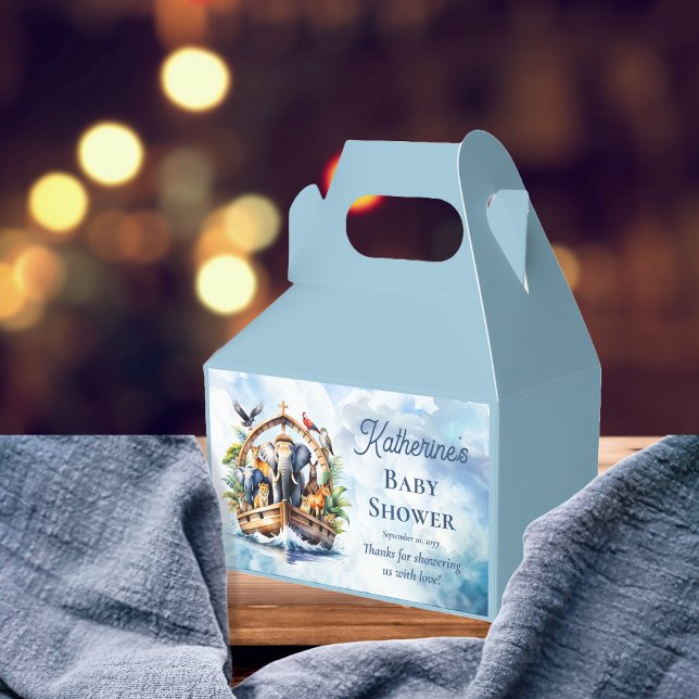 Noah's Ark Cute Animals Blue Boy Baby Shower Favour Box (Noah's Ark Cute Animals Blue Boy Baby Shower Favor Box)