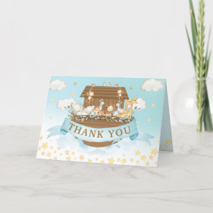Noah's Ark Cute Animals Blue Boy Baby Shower Thank You Card