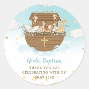 Noah's Ark Cute Animals Blue Boy Baptism Favour Classic Round Sticker