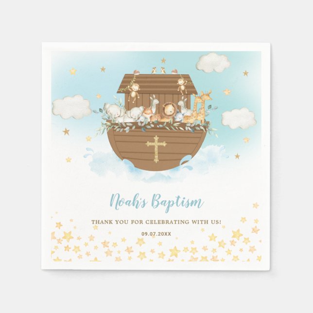 Noah's Ark Cute Animals Boy Baptism Christening  Napkin (Front)