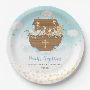 Noah's Ark Cute Animals Boy Baptism Christening Paper Plate