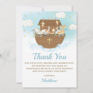 Noah's Ark Cute Animals Boy Baptism Christening  Thank You Card