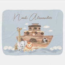 Noah's Ark Cute Animals Boy Nursery Baby Blue