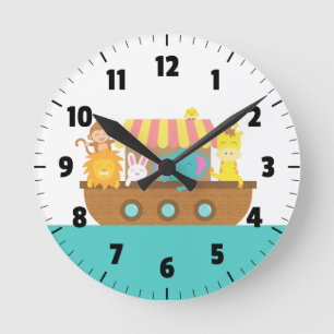 Noah's Ark, Cute Animals, for Kids Room Round Clock