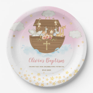 Noah's Ark Cute Animals Girl Baptism Christening  Paper Plate