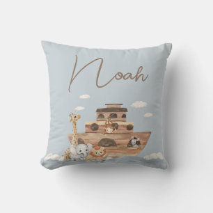 Noah's Ark Cute Animals Throw Pillow Boy Nursery