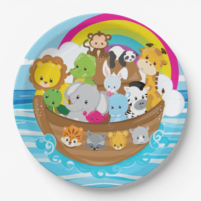 Noahs Ark Cute Animals Toddlers Fun Design Paper Plate (Front)