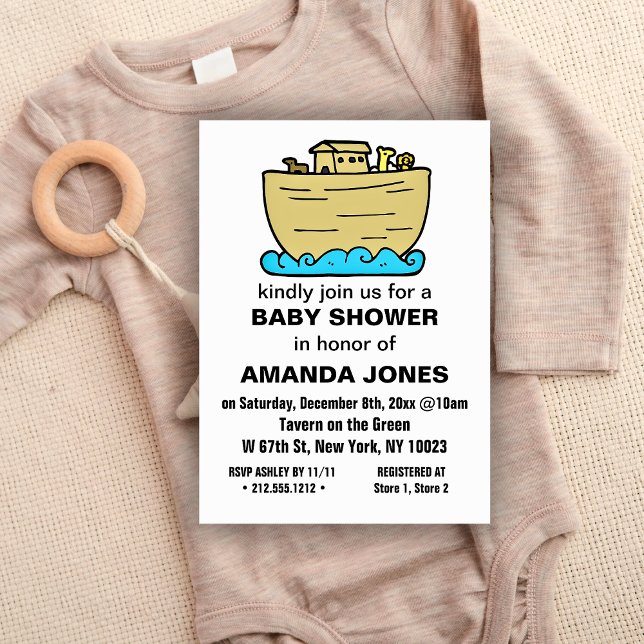 Noah's Ark Cute Christian Baby Shower Invitation (Gender Neutral Noah's Ark Baby Shower Invitations)