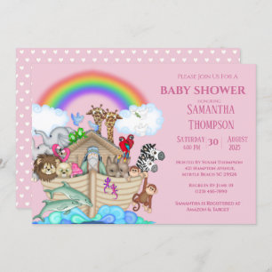 Noah's Ark Girls Baby Shower Invitation