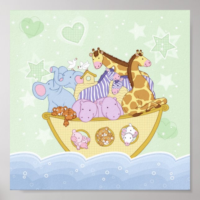 Noah's Ark Green Nursery Poster Print (Front)