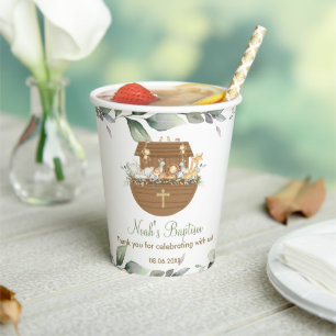 Noah's Ark Greenery Baby Shower Baptism Birthday Paper Cups