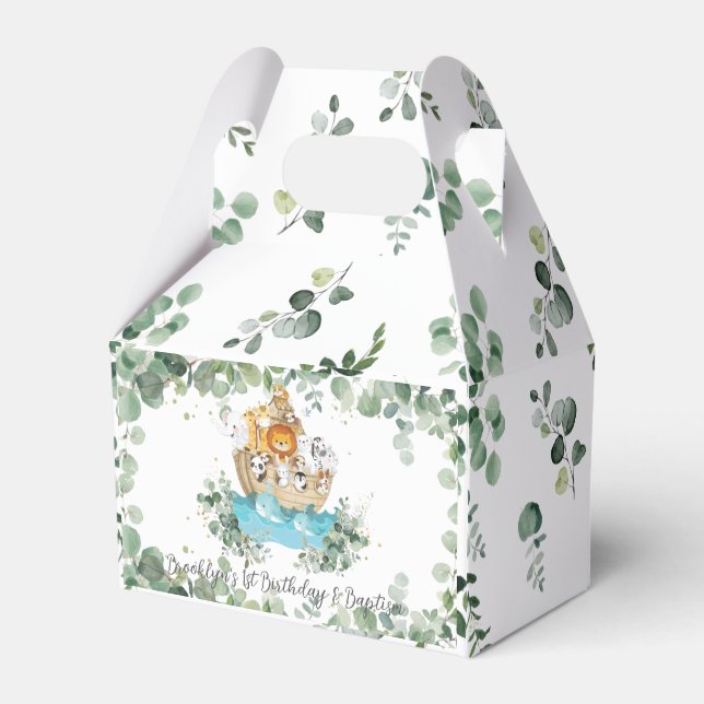Noah's Ark Greenery Baptism 1st First Birthday  Favour Box (Front Side)
