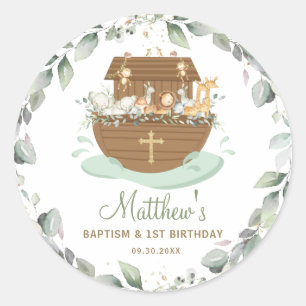 Noah's Ark Greenery Baptism Christening Birthday  Classic Round Sticker