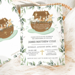 Noah's Ark Greenery Baptism Christening Neutral In Invitation