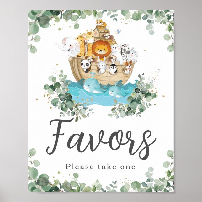 Noah's Ark Greenery Birthday Baby Shower Favours Poster (Front)