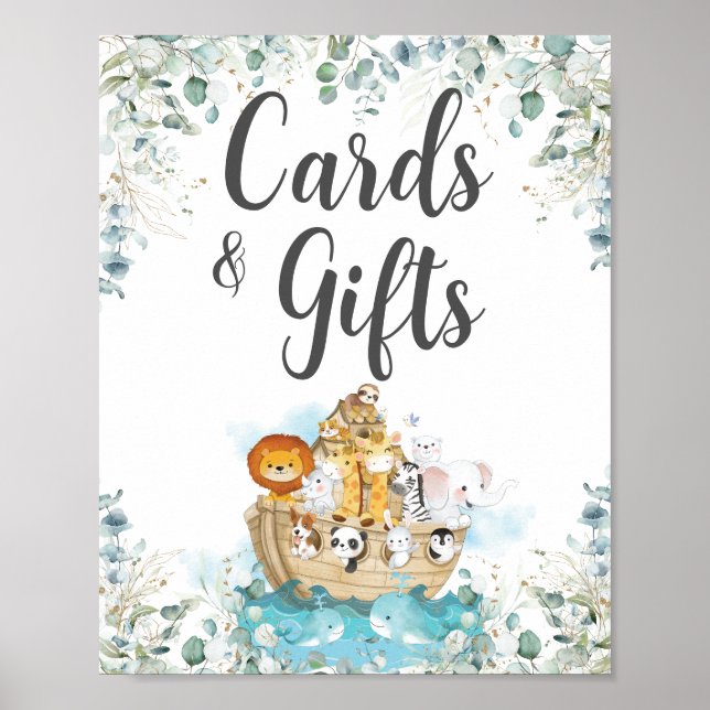 Noah's Ark Greenery Birthday Baptism Cards & Gifts Poster (Front)