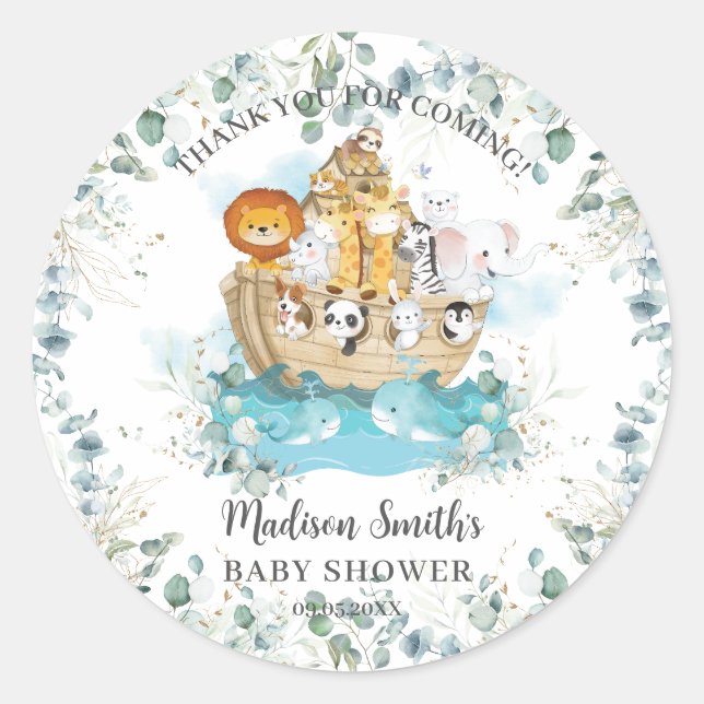Noah's Ark Greenery Gender Neutral Baby Shower Classic Round Sticker (Front)