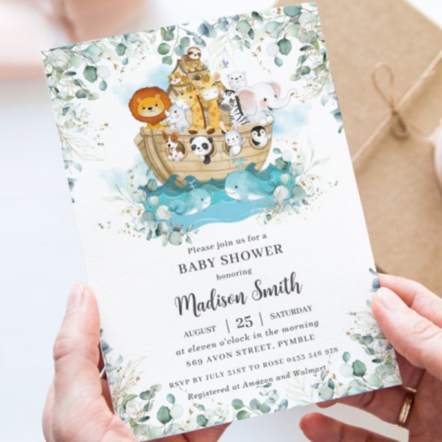 Noah's Ark Greenery Gender Neutral Baby Shower Invitation (Creator Uploaded)