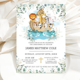 Noah's Ark Greenery Gender Neutral Baptism Invitation