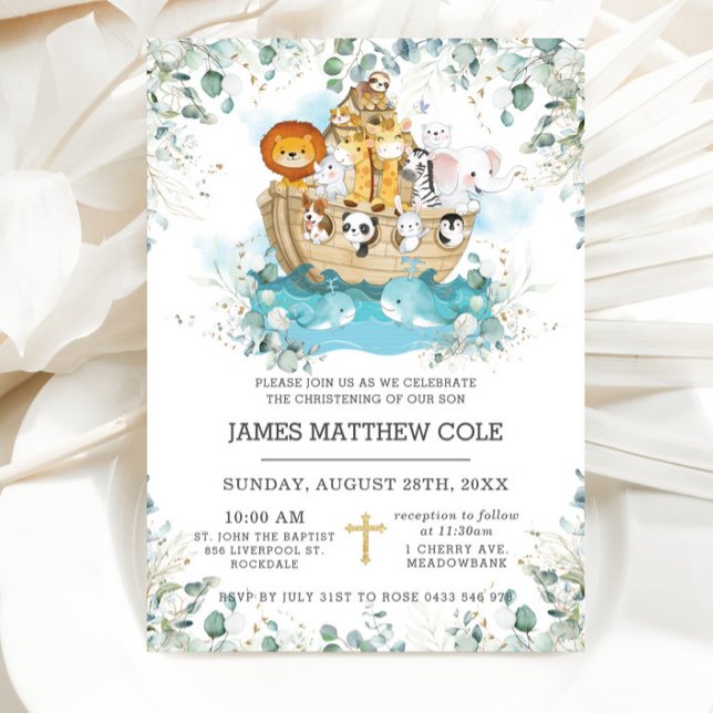 Noah's Ark Greenery Gender Neutral Baptism Invitation (Creator Uploaded)
