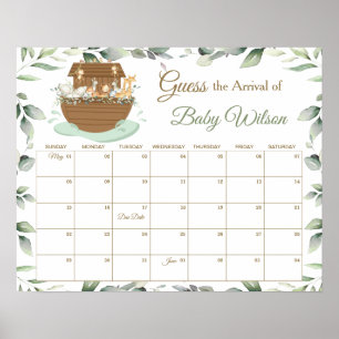 Noah's Ark Greenery Guess Baby's Due Date Game  Poster