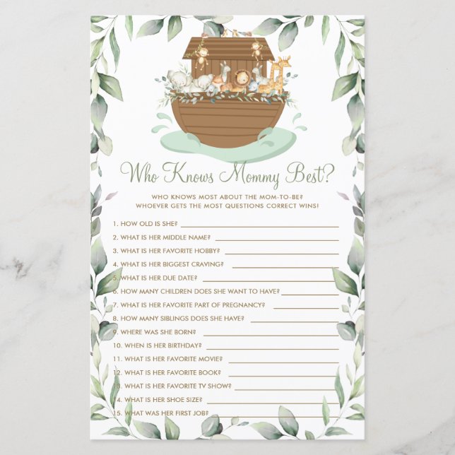 Noah's Ark Greenery Who Knows Mummy Best Game (Front)