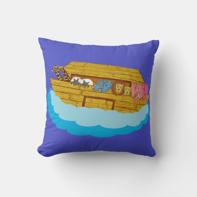 Noah's Ark illustration Rainbow Funny Elephant Cushion (Front)
