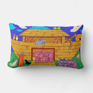 Noah's Ark illustration Rainbow Funny Elephant Lumbar Cushion