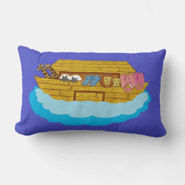 Noah's Ark illustration Rainbow Funny Elephant Lumbar Cushion (Front)