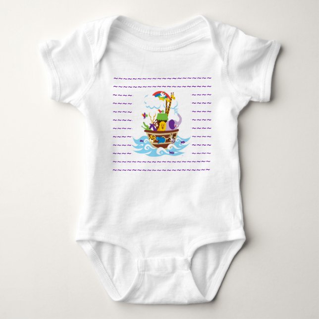 Noah's Ark Infant Creeper, White Baby Bodysuit (Front)