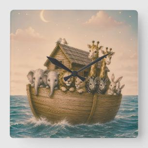 Noah's Ark Islamic Nursery Square Wall Clock