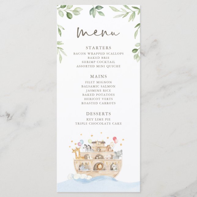 Noah's Ark Menu Cards (Front)