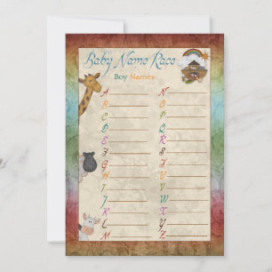 Noah's Ark Name Race Baby Shower Game Cards