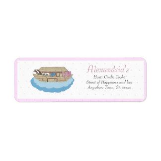 Noah's Ark Pink Baby Girl Shower Invitation Return Address Label