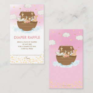Noah's Ark Pink Baby Shower Diaper Raffle Enclosure Card