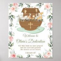 Noah's Ark Pink Floral Dedications Christening