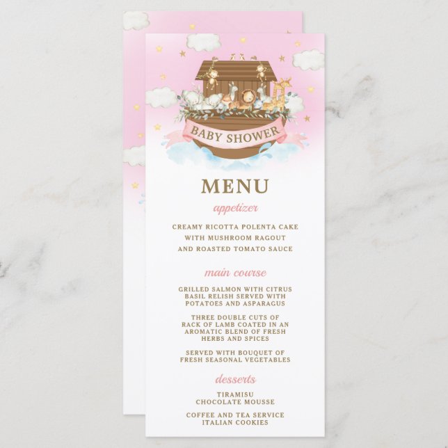 Noah's Ark Pink Girl Twins Baby Shower  Program (Front/Back)